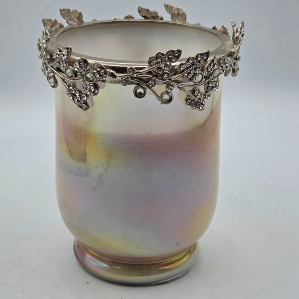 Nanette Lepore Candle Ex-Large Pearlescent Iridescent Glass Decorative Rim Bling